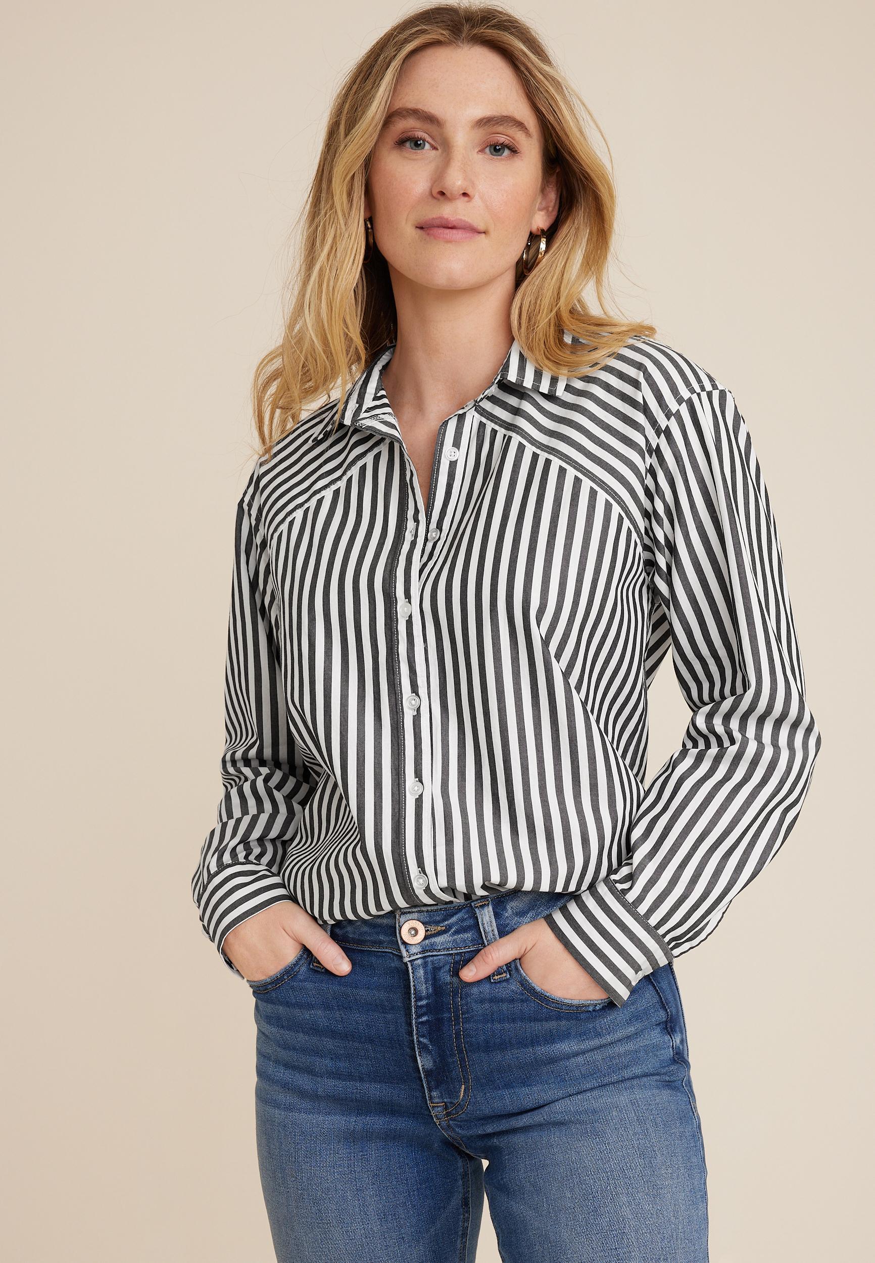 Maurices Womens Large Size 90S Prep Stripe Button Up Shirt Product Image