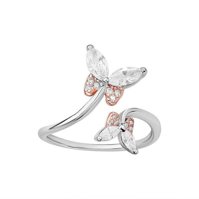 PRIMROSE Sterling Silver Cubic Zirconia Butterfly Ring, Womens Pink Product Image