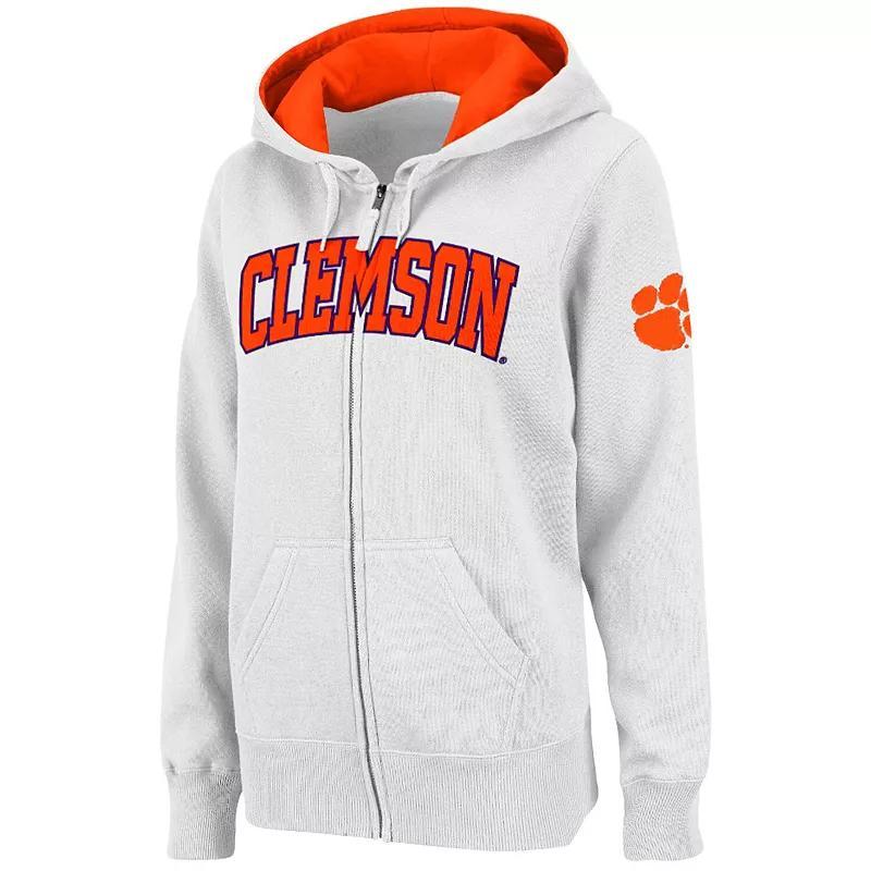 Womens Stadium Athletic White Clemson Tigers Arched Name Full-Zip Hoodie Product Image