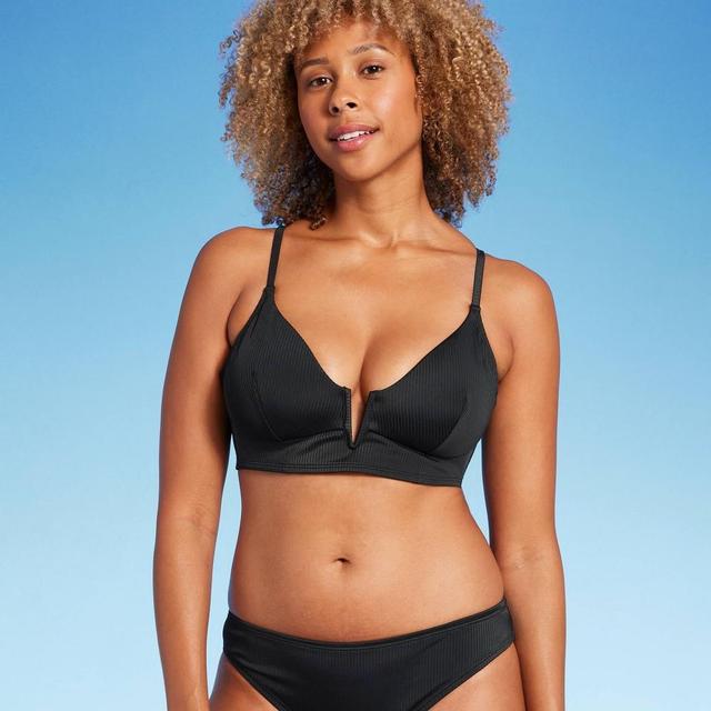 Womens Ribbed Longline V-Wire Bikini Top - Shade & Shore Black 32A Product Image