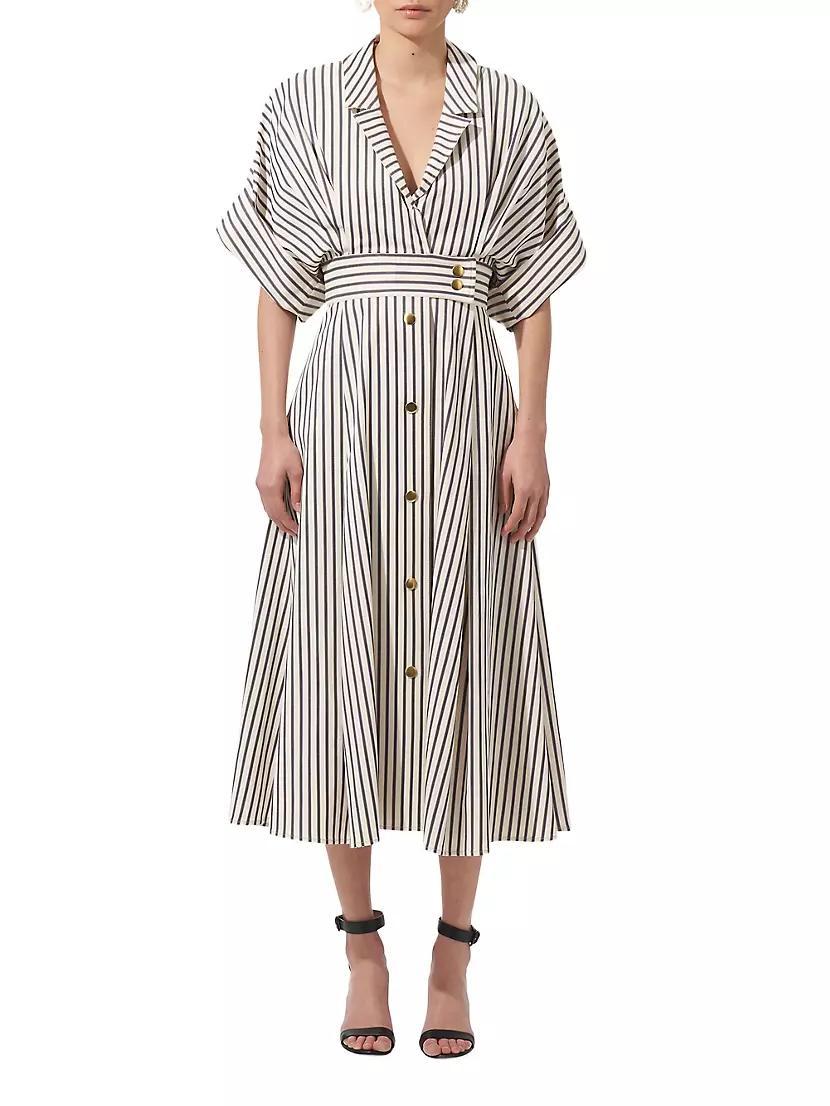 Striped Cotton-Blend Short-Sleeve Shirtdress Product Image