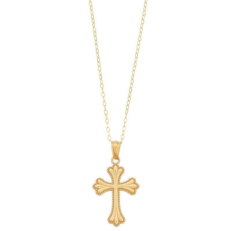 10k Gold Scalloped Cross Pendant Necklace, Womens Product Image