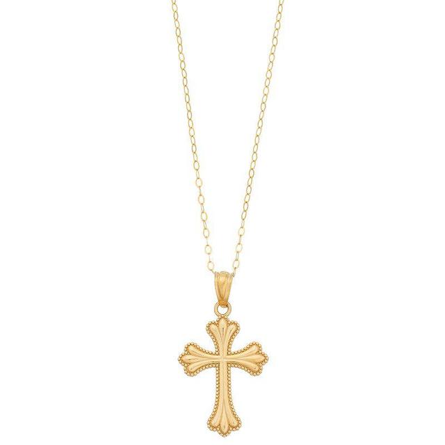 10k Gold Scalloped Cross Pendant Necklace, Womens Product Image