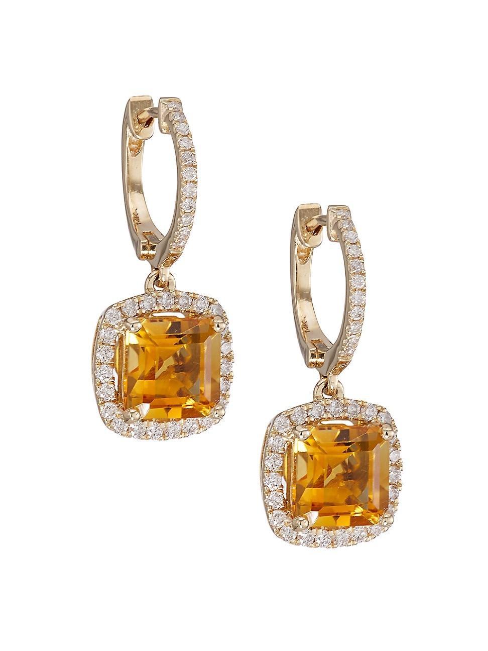 Womens 14K Gold, Diamond & Citrine Drop Earrings Product Image