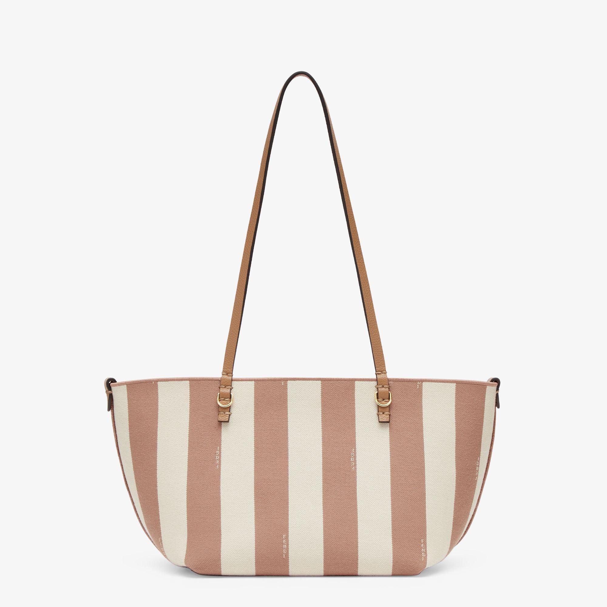 Small RollReversible shopper in Pequin striped and beige FF fabric Product Image