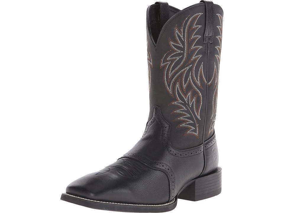 Ariat Sport Western Wide Square Toe (Black Deertan Cowboy Boots Product Image