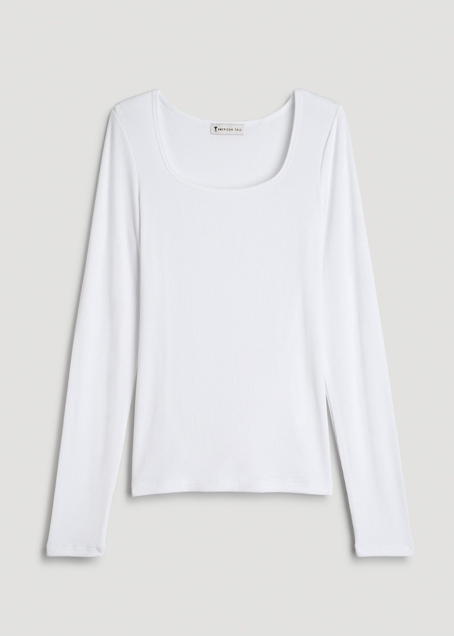 Long Sleeve Ribbed Squareneck Top for Tall Women in Bright White Female Product Image