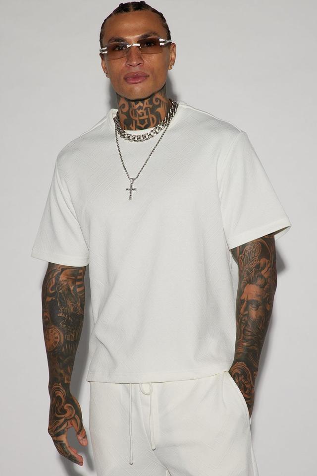 Textured Lines Relaxed Crew Neck Tee - White Product Image