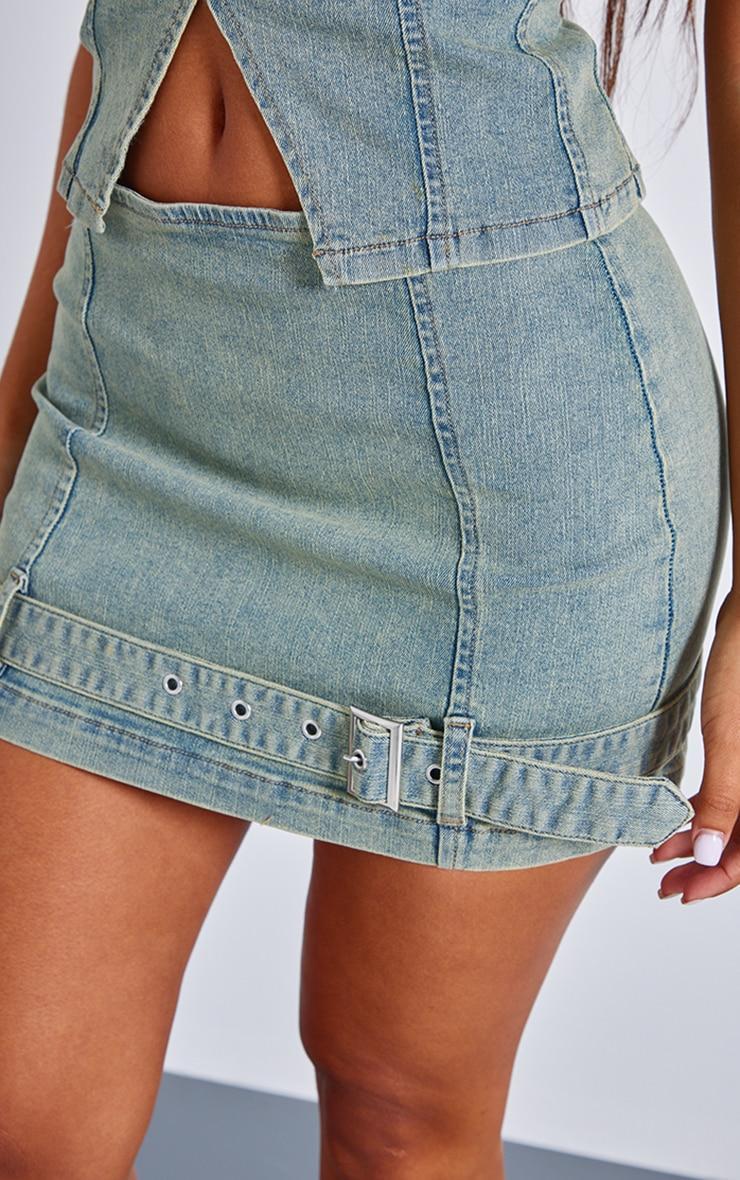 Petite Bleach Wash Denim Belted Micro Mini Skirt Product Image