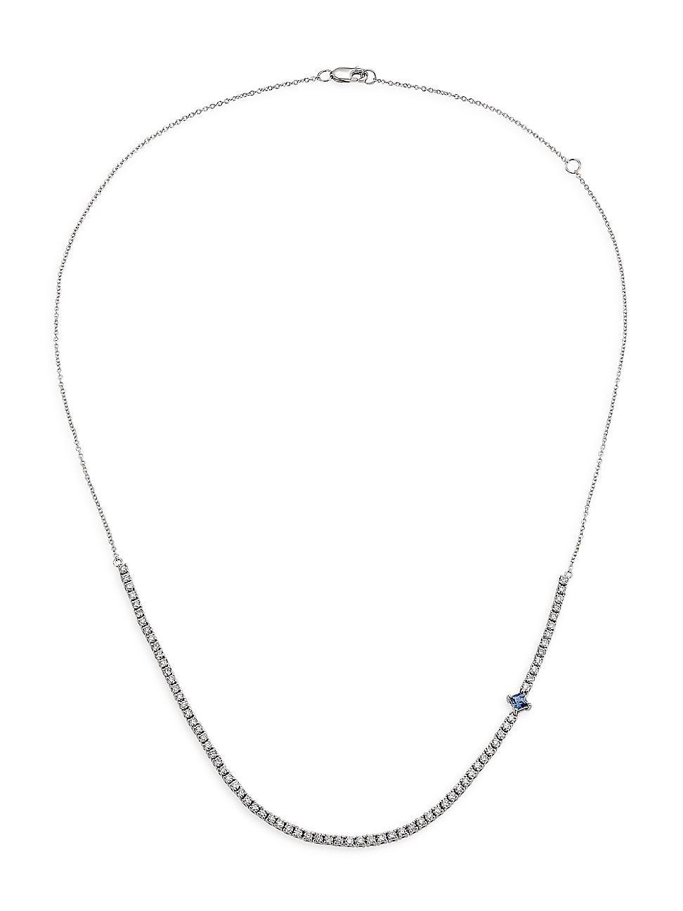 Womens 14K White Gold, 1.35 TCW Diamond, & Sapphire Necklace Product Image