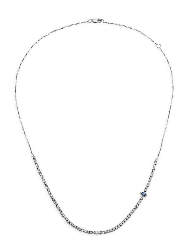 Womens 14K White Gold, 1.35 TCW Diamond, & Sapphire Necklace Product Image