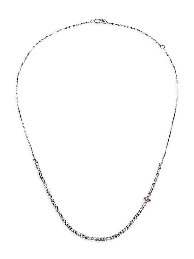 Womens 14K White Gold, 1.35 TCW Diamond, & Sapphire Necklace Product Image