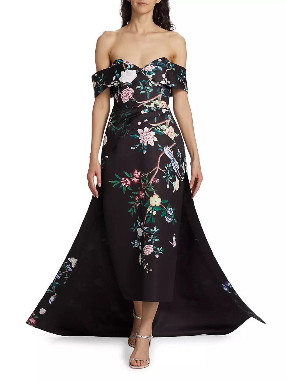 Paradise-Print Duchesse Satin Gown Product Image