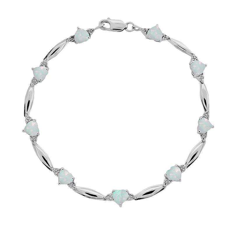 Gemminded Sterling Silver Lab-Created Opal and Diamond Accent Heart Bracelet, Womens White Product Image