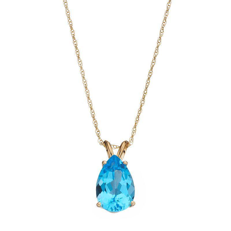 Celebration Gems 14k Gold Blue Topaz Teardrop Pendant, Womens Product Image