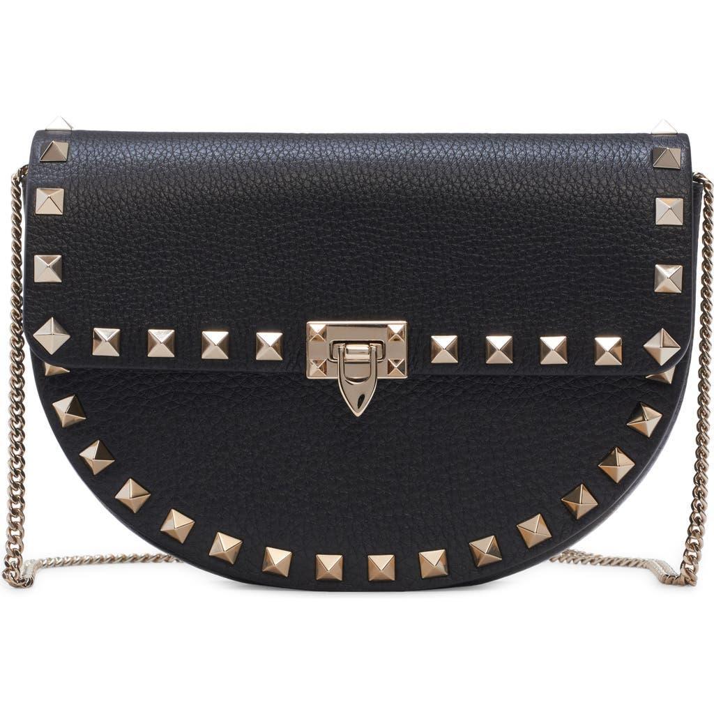 Mini Rockstud Leather Saddle Crossbody Bag In 0no Nero Product Image