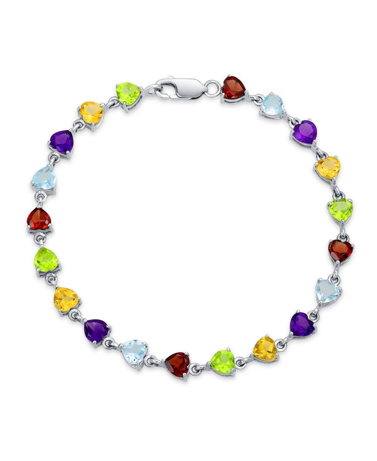 Bling Jewelry Romantic Natural Citrine, Peridot, Garnet, Aquamarine, & Amethyst Heart Shape Gemstone Tennis Bracelet For Women Sterling Sil product image