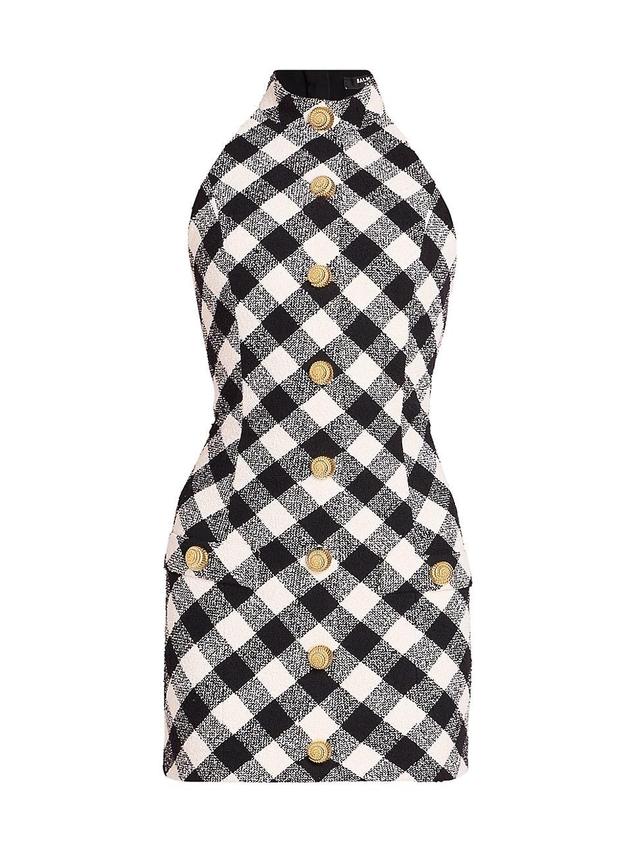 Womens Check Tweed Halter Minidress Product Image