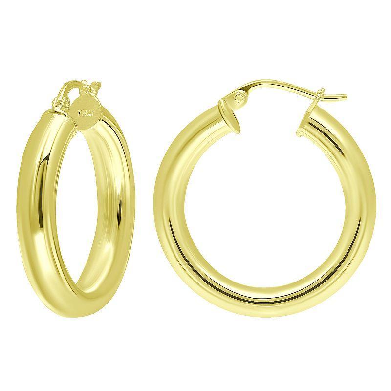 Aleure Precioso Sterling Silver Tube Hoop Earrings, Womens Gold Tone Product Image