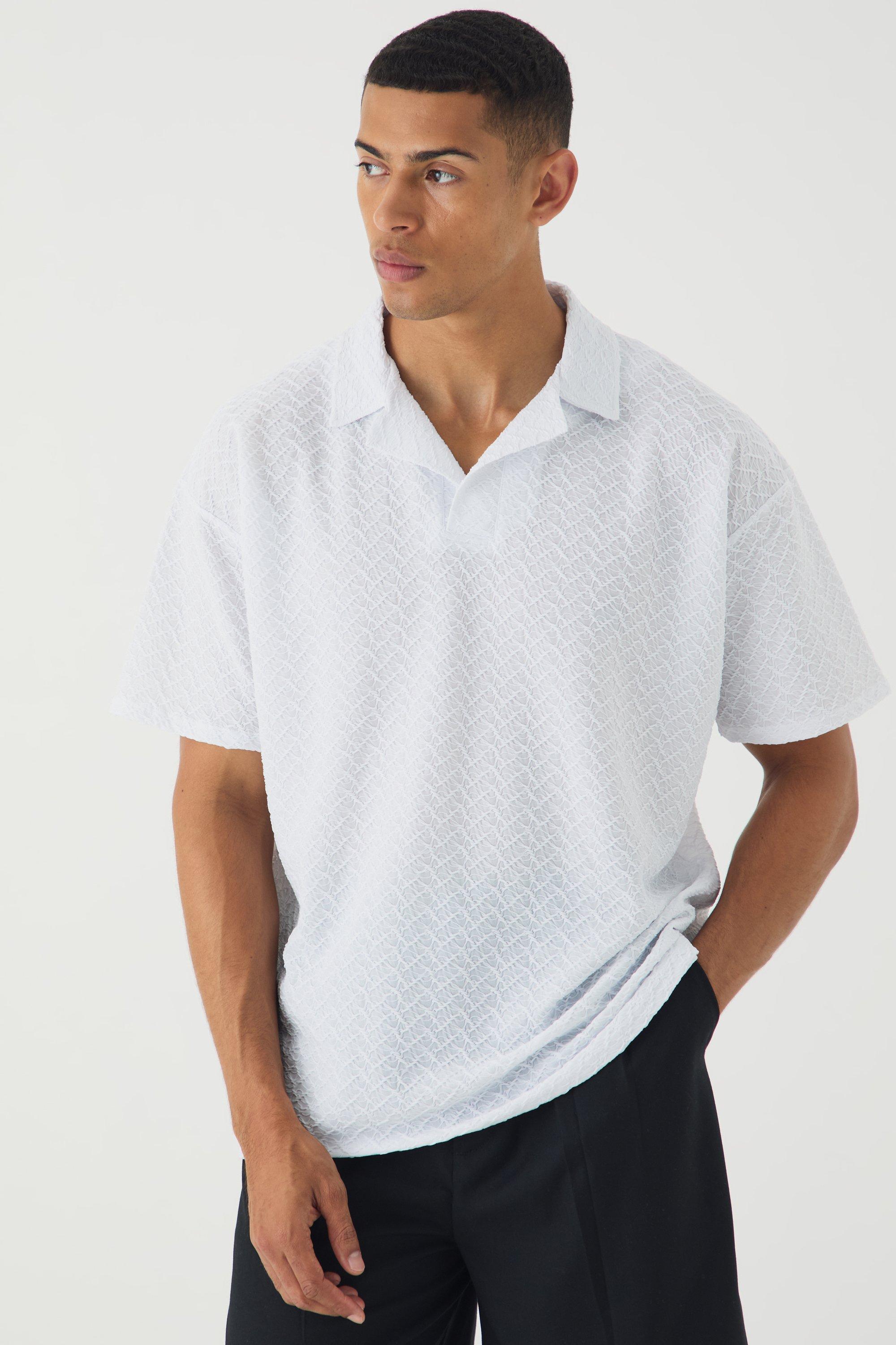 Oversized Revere Texture Polo | boohooMAN USA Product Image