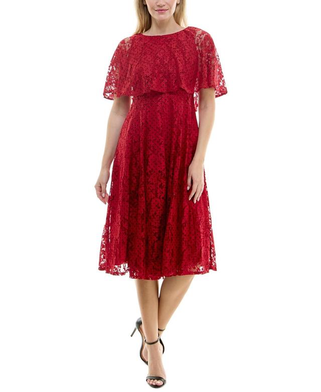 Maison Tara Womens Printed Lace Midi Cape Dress - Red Product Image