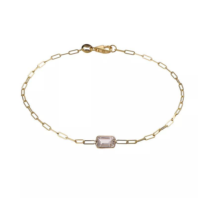 14k Gold White Topaz Paperclip Bracelet, Womens Product Image