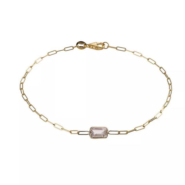 14k Gold White Topaz Paperclip Bracelet, Womens Product Image