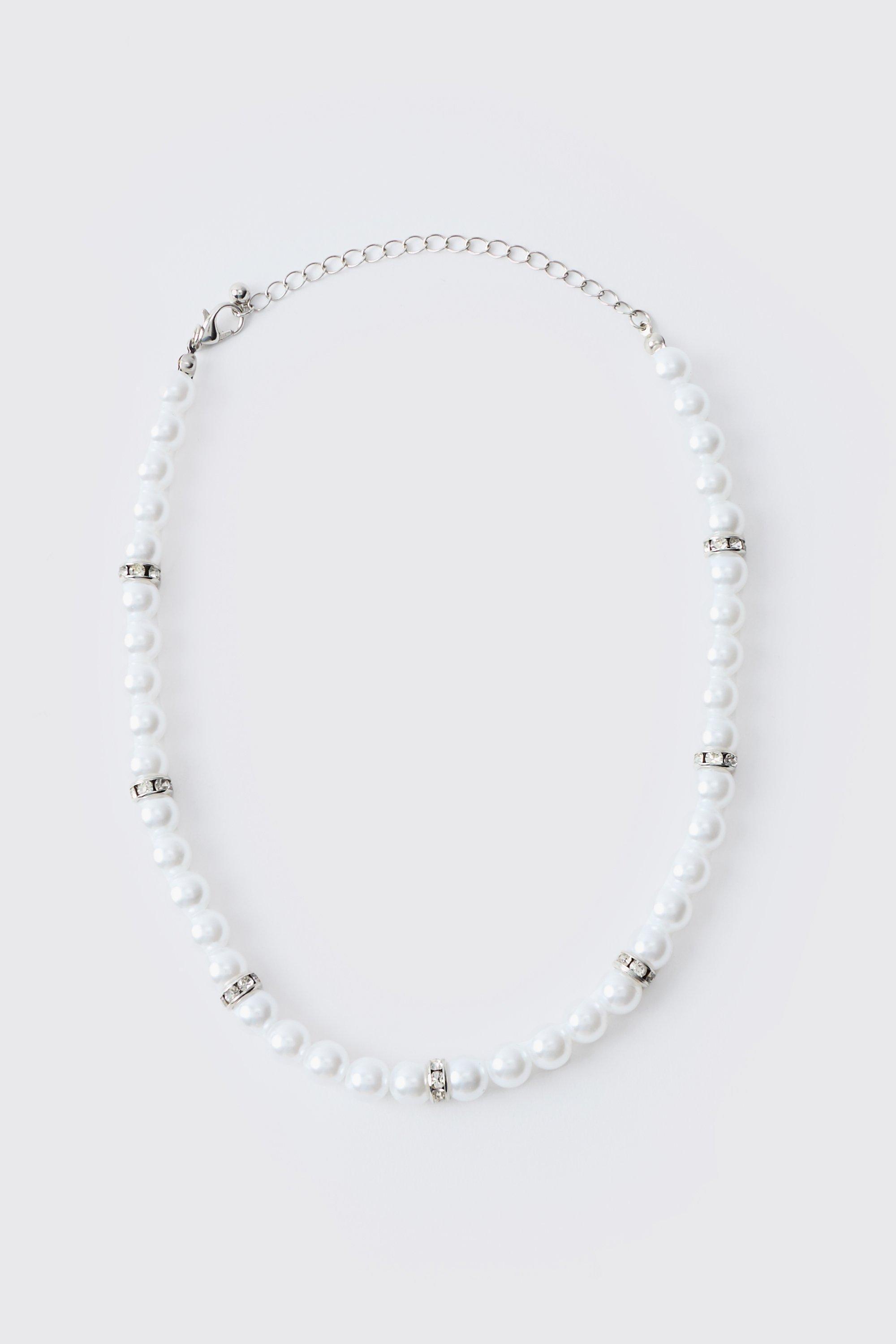 Pearl Bead Necklace in Silver | boohooMAN USA Product Image