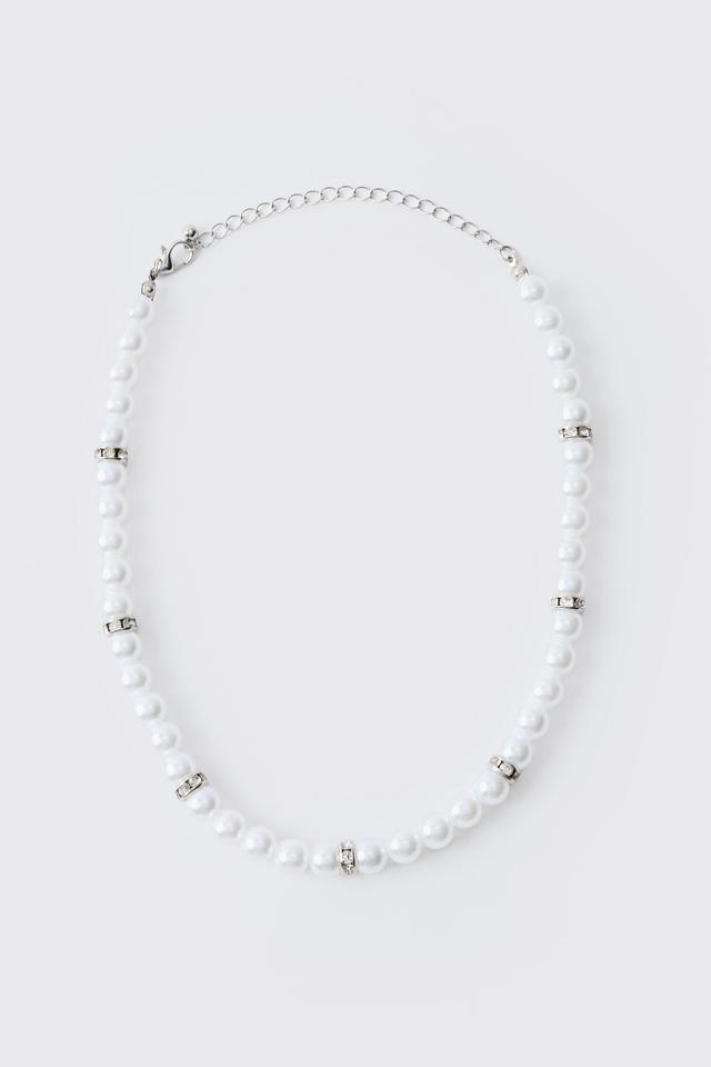 Pearl Bead Necklace in Silver | boohooMAN USA Product Image