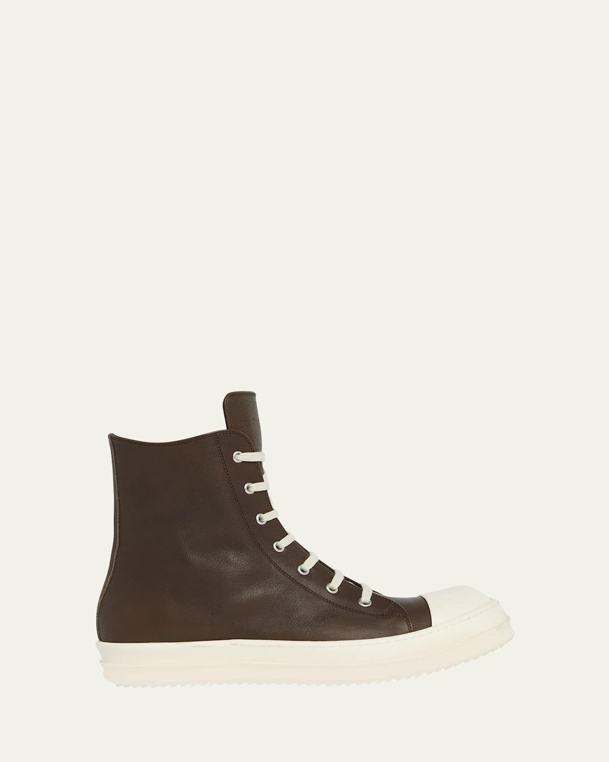 Mens Washed Leather High-Top Sneakers Product Image