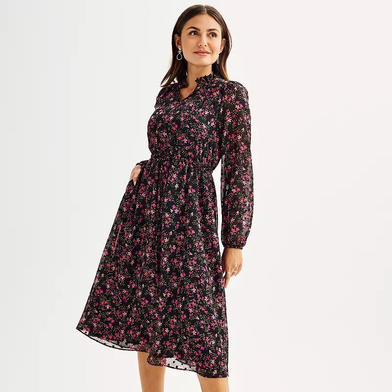 Womens Draper James Cinched Waist Midi Dress Blue Ditsy Floral Product Image