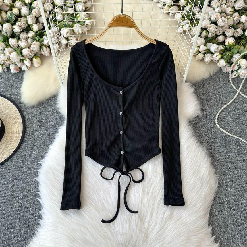 V-Neck Button-Up Plain Cardigan Product Image