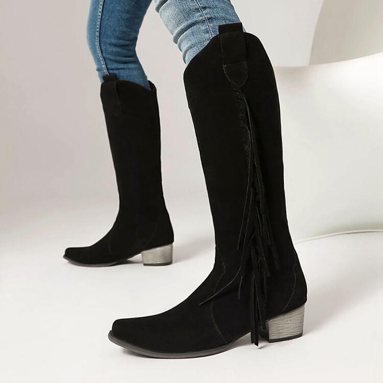 Fringe Faux Suede Knee High Boots Product Image