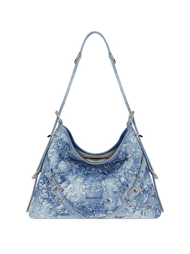 Womens Medium Voyou Bag in Washed Embroidered Denim Product Image