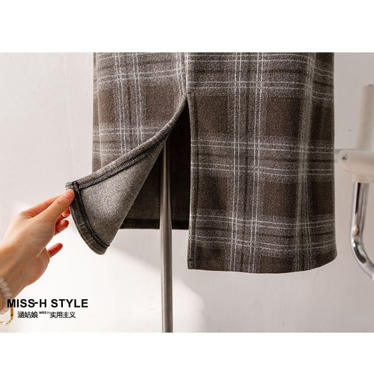 High Waist Plaid Maxi A-Line Skirt Product Image