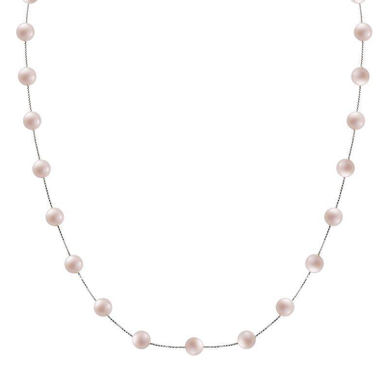 14k White Gold Dyed Freshwater Cultured Pearl Station Necklace, Womens Product Image