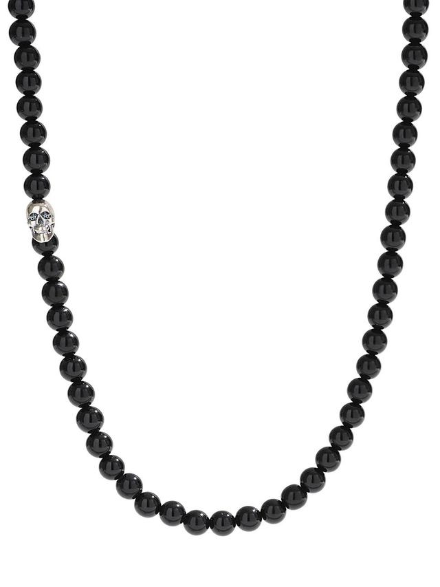 Mens Sterling Silver & Black Onyx Beaded Necklace Product Image