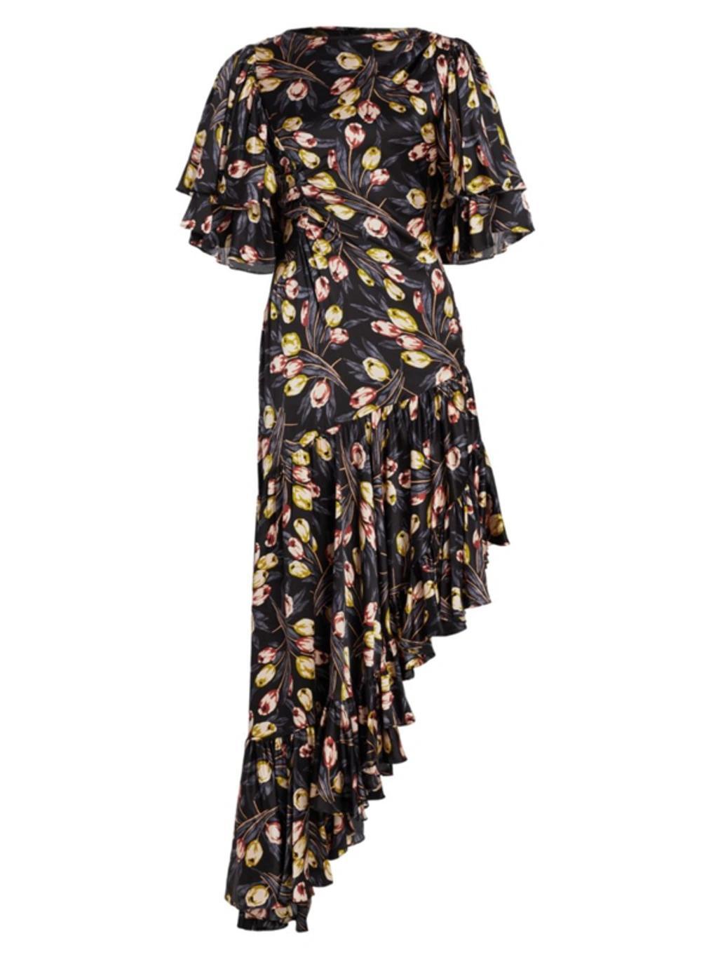 Cinq A Sept Kossa Printed Asymmetrical Dress In Black Multi product image