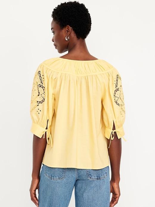 Split-Neck Eyelet-Sleeve Top Product Image