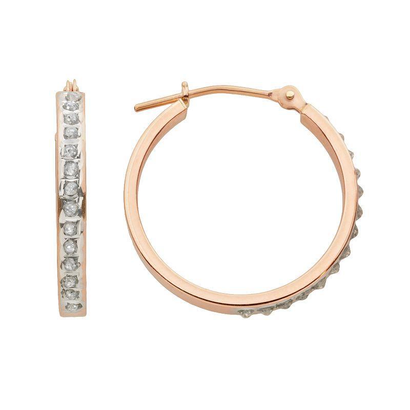 Diamond Fascination 14k Rose Gold Diamond Accent Hoop Earrings, Womens, White Product Image