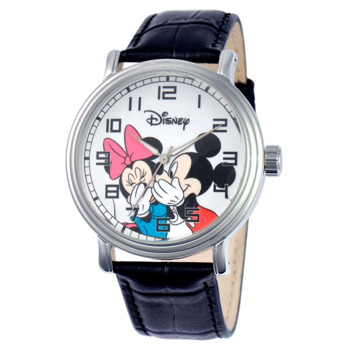 Disneys Mickey & Minnie Mouse Mens Leather Watch, Black Product Image