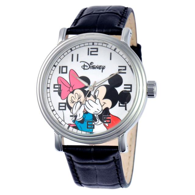 Disneys Mickey & Minnie Mouse Mens Leather Watch, Black Product Image