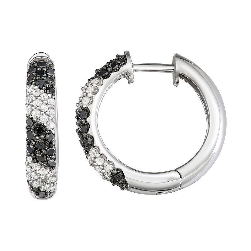 1/2 Carat T.W. Black & White Diamond Hoop Earrings, Womens, Silver Tone Product Image