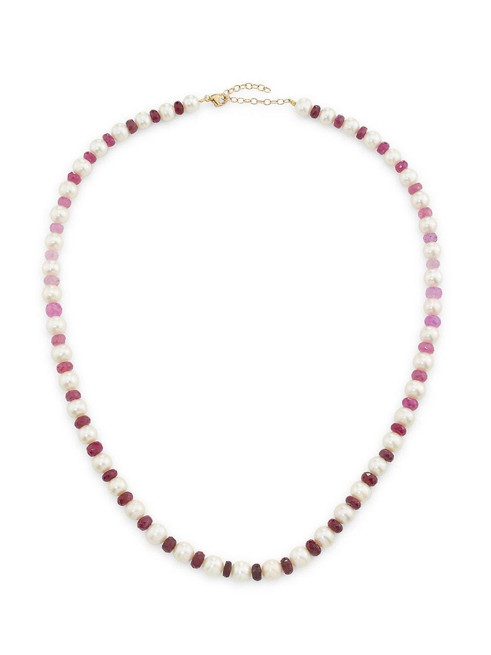 Womens Ocean 14K Yellow Gold, Ruby & Freshwater Pearl Beaded Necklace Product Image