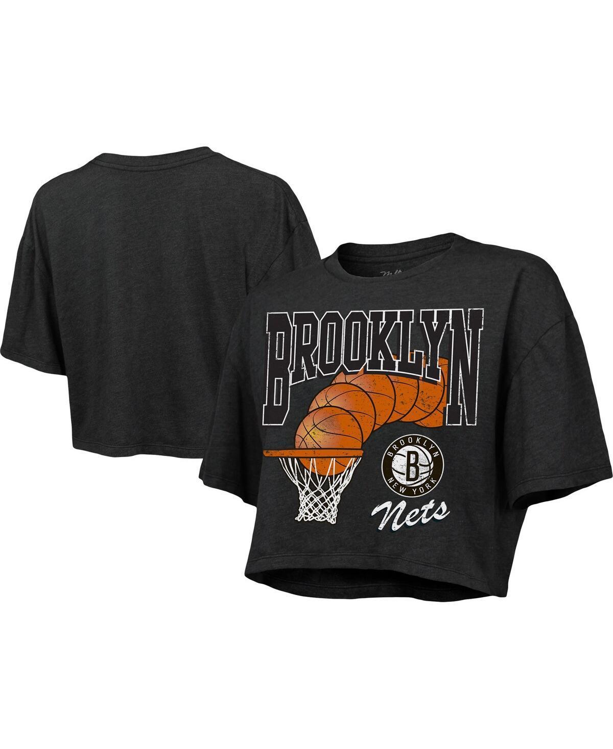 Womens Majestic Threads Charcoal Brooklyn Nets Bank Shot Cropped T-Shirt Product Image