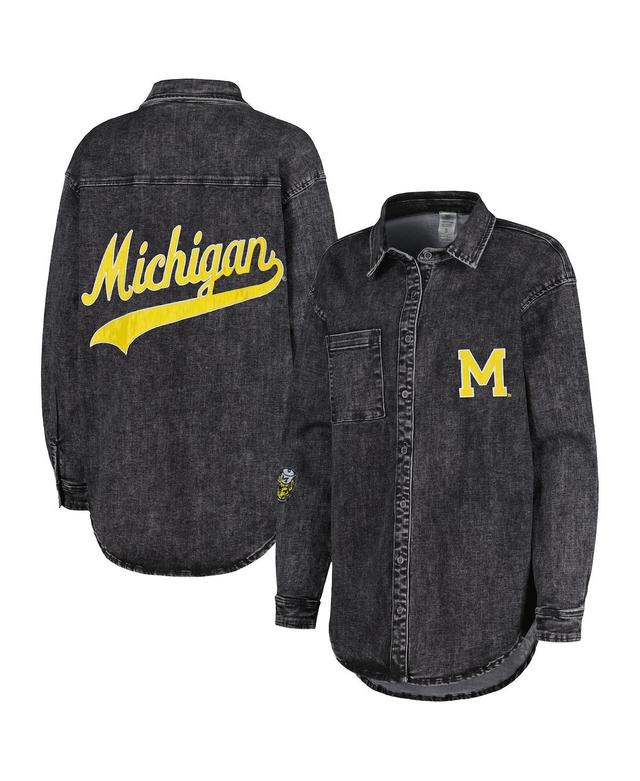 Womens Gameday Couture Charcoal Michigan Wolverines Multi-Hit Tri-Blend Oversized Button-Up Denim Jacket Product Image