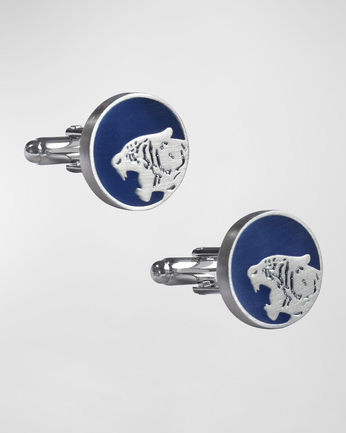 Men's Round Enamel Tiger Cufflinks Product Image