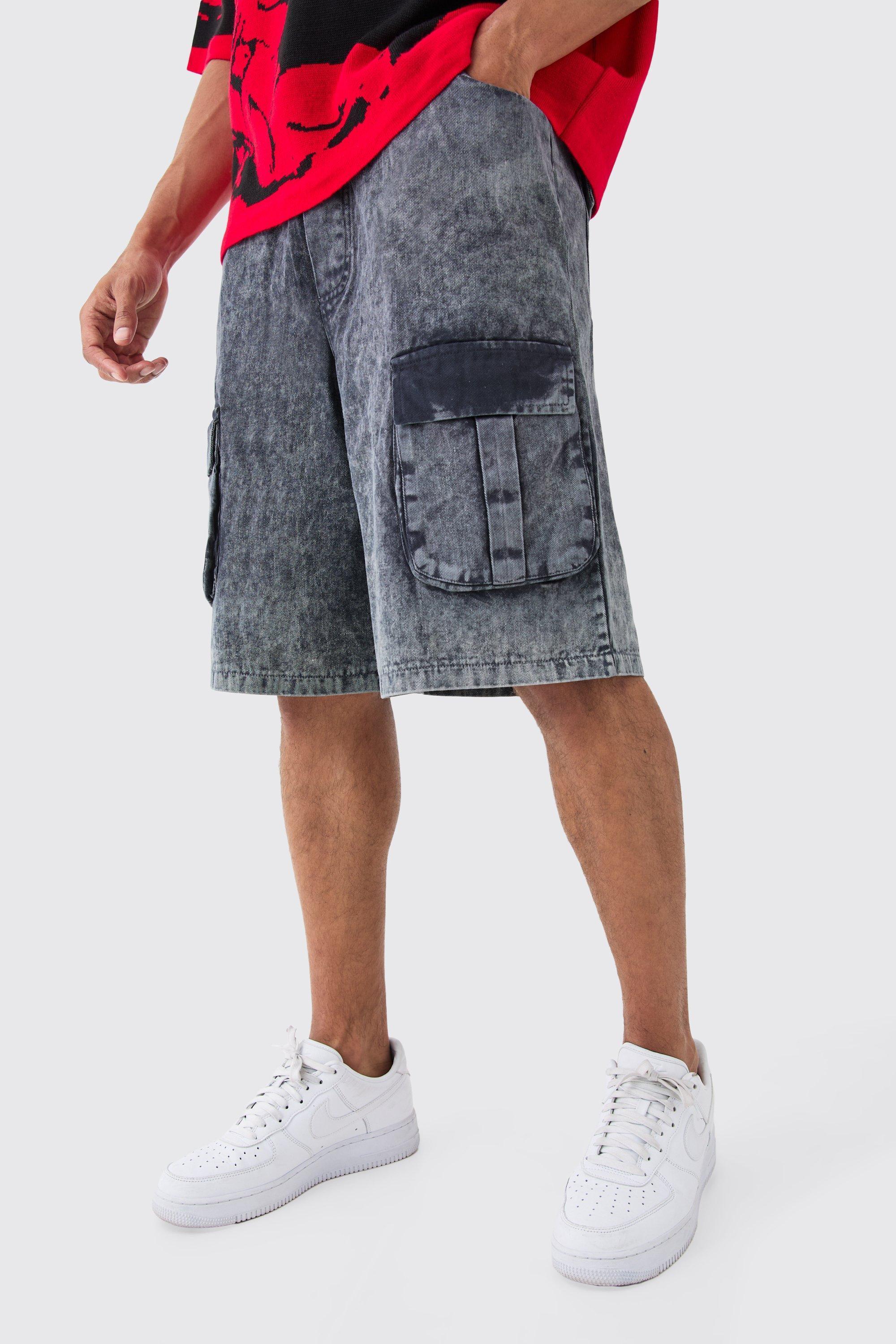 Elasticated Waist Washed Cargo Jorts | boohooMAN USA Product Image