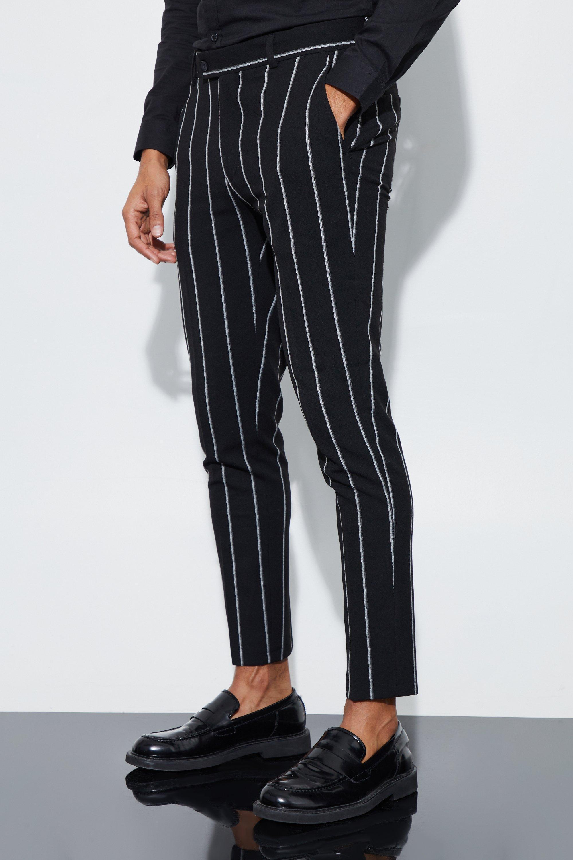 Mens Black Super Skinny Stripe Suit Trousers, Black Product Image