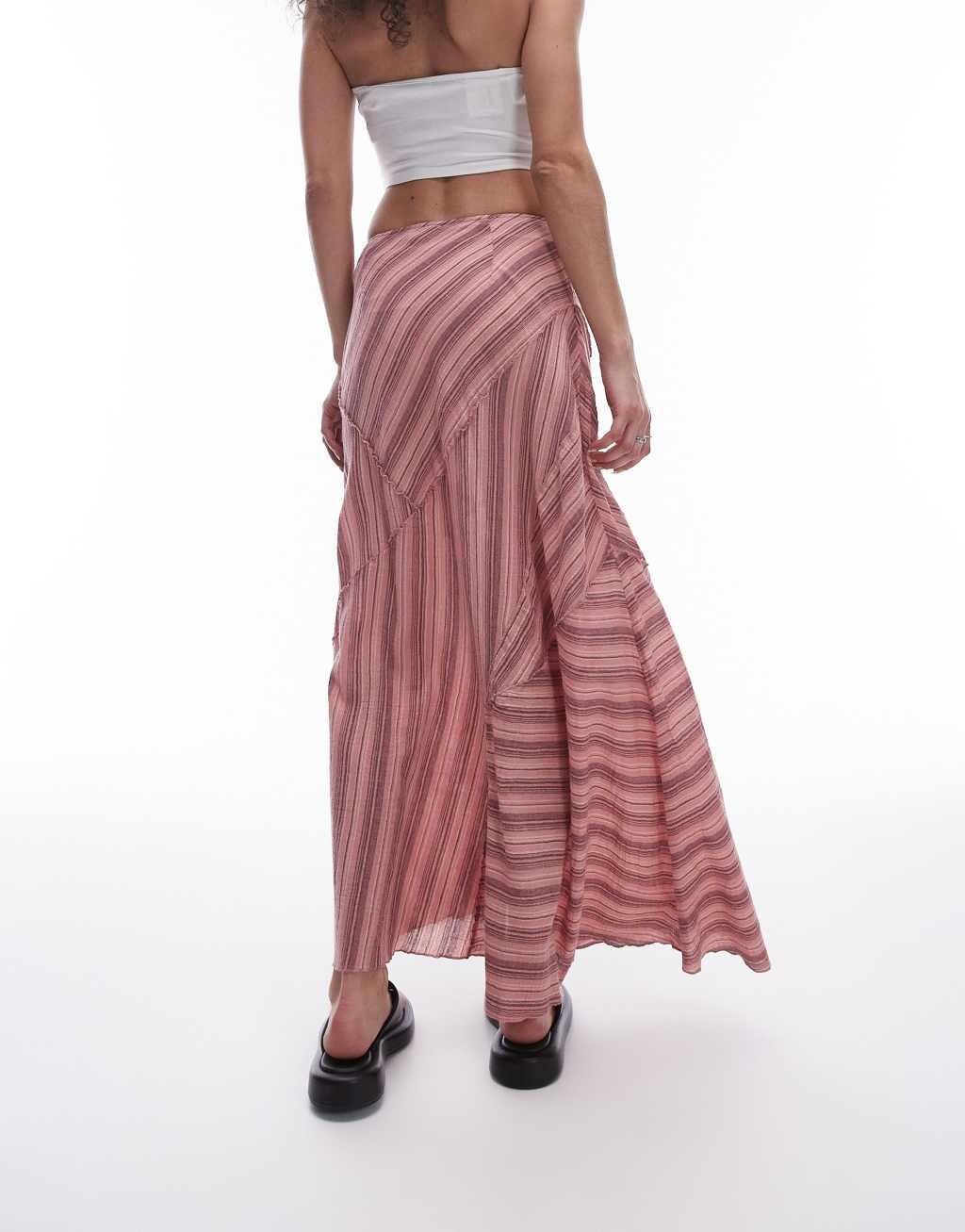 Topshop laundered cutabout midi skirt in multi pink stripe Product Image